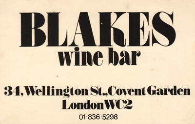 Blakes Wine Bar, Covent Garden